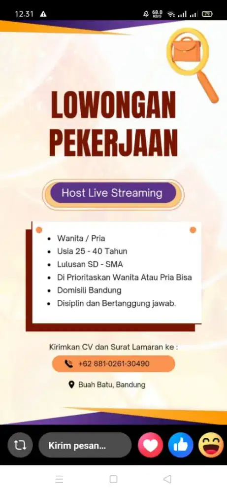 Loker hostlive di butuhkan segera Bisa Dikerjakan Di Rumah(WFH)