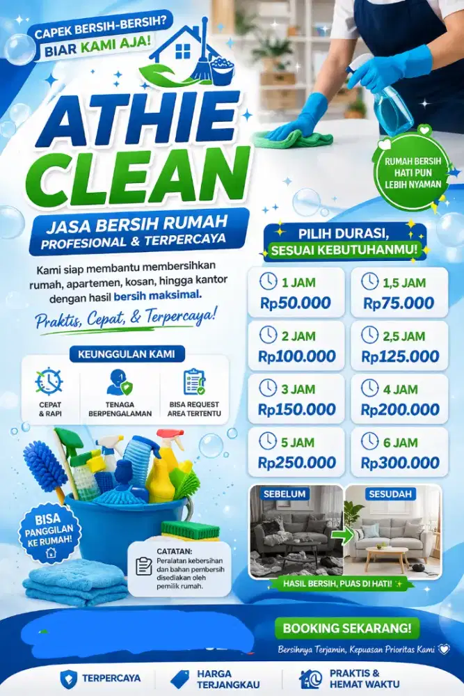 ATHIE CLEAN
Jasa Bersih Rumah Profesional & Terpercaya