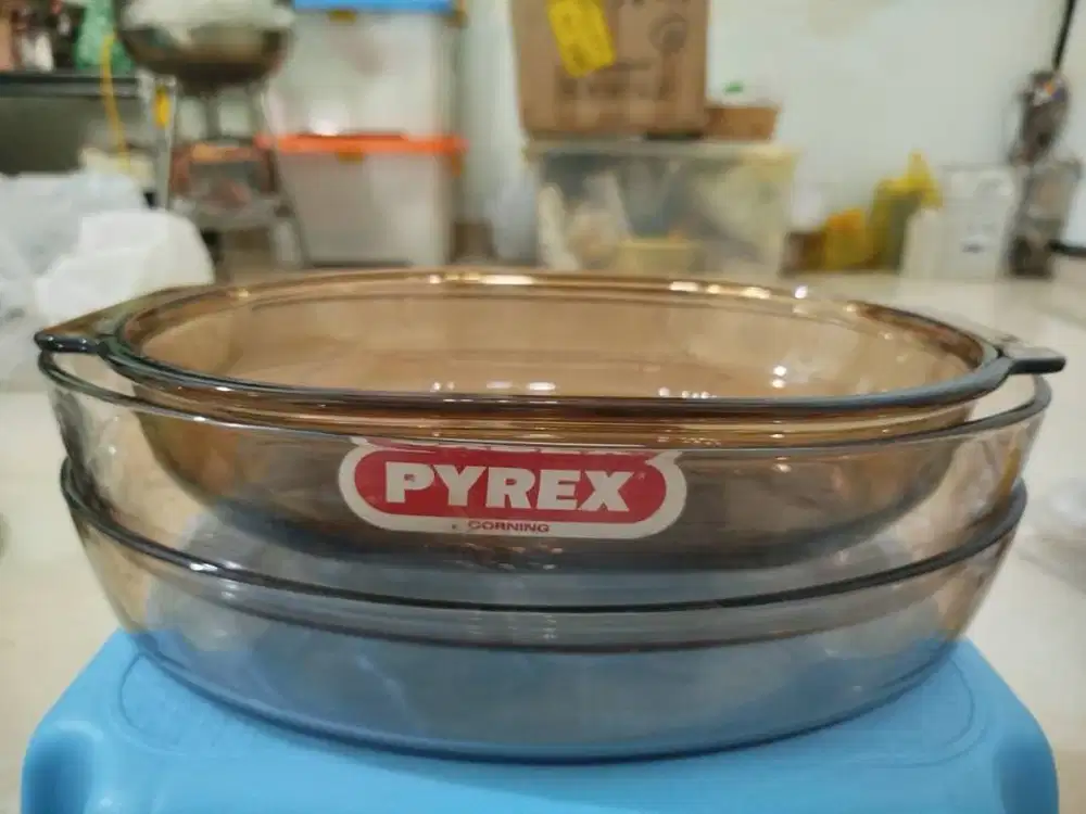 [PII-62] Set 3 Pcs Wadah Kaca Pyrex Amber Panci Oven & Microwave Safe