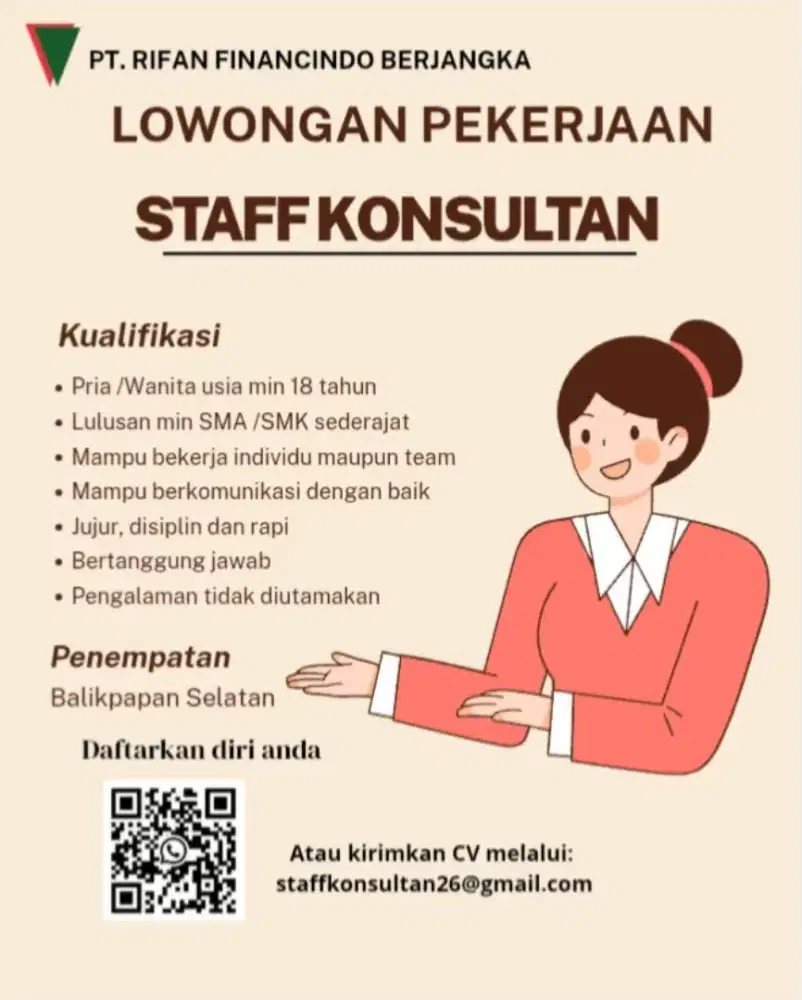 Lowongan kerja untuk yang mau kerja di bagian konsultan,