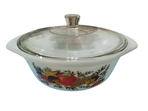 [PII-63] Preloved Panci Corning Ware Keramik Kaca Putih Motif Sayuran