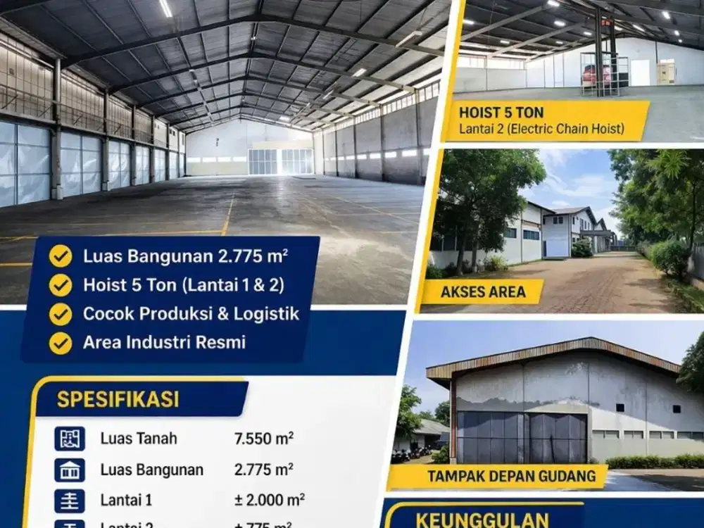 DISEWAKAN CEPAT GUDANG 2775M2 LOKASI DI KAWASAN INDUSTRI SENTUL BOGOR