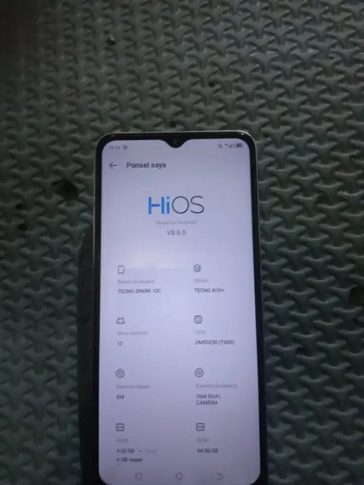 Techno spark 10c 4+4/64 hp casan tipe c no minus