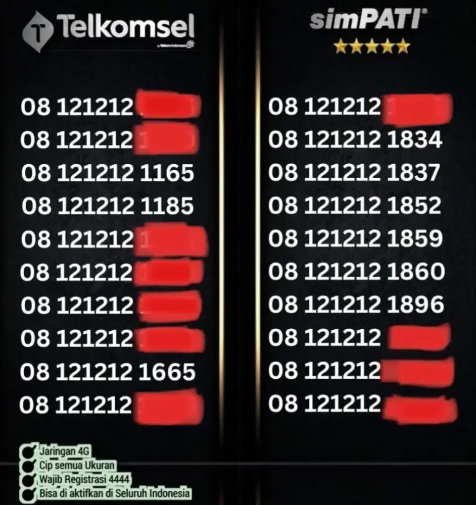 nomor cantik simpati 08121212 abab minimalis 4G LTe bkn angka besar