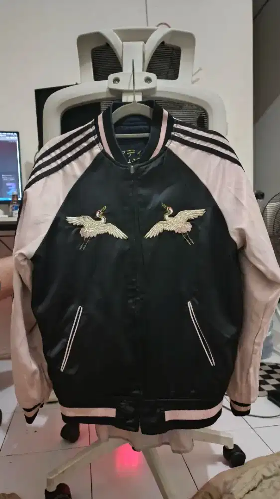 Adidas X Rita Ora Tokyo Reversible Embroidered Satin Bomber Sukajan