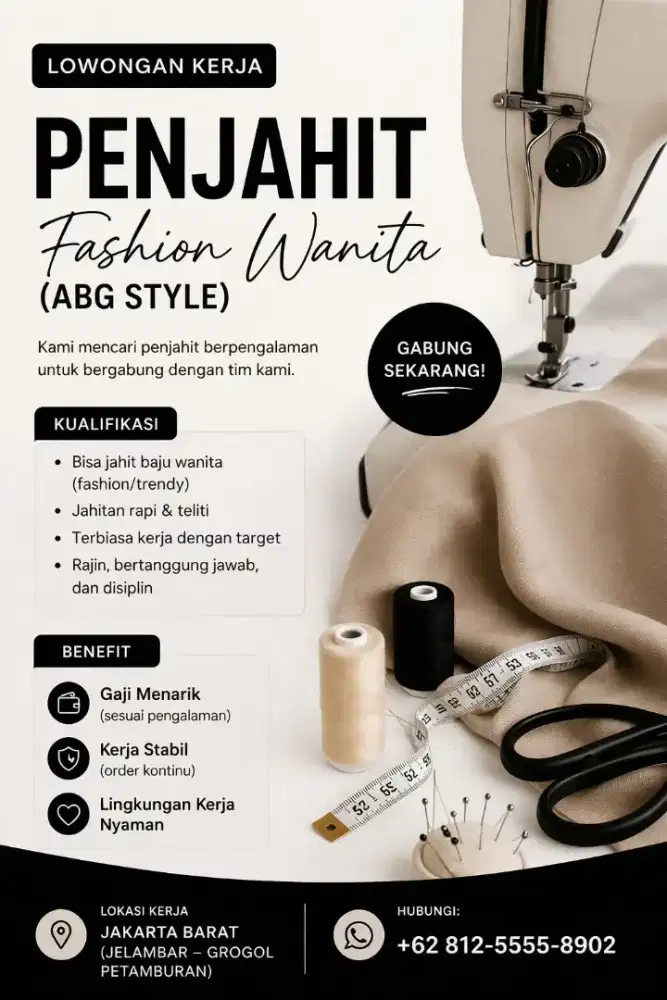 Lowongan pekerjaan tukang jahit Jelambar