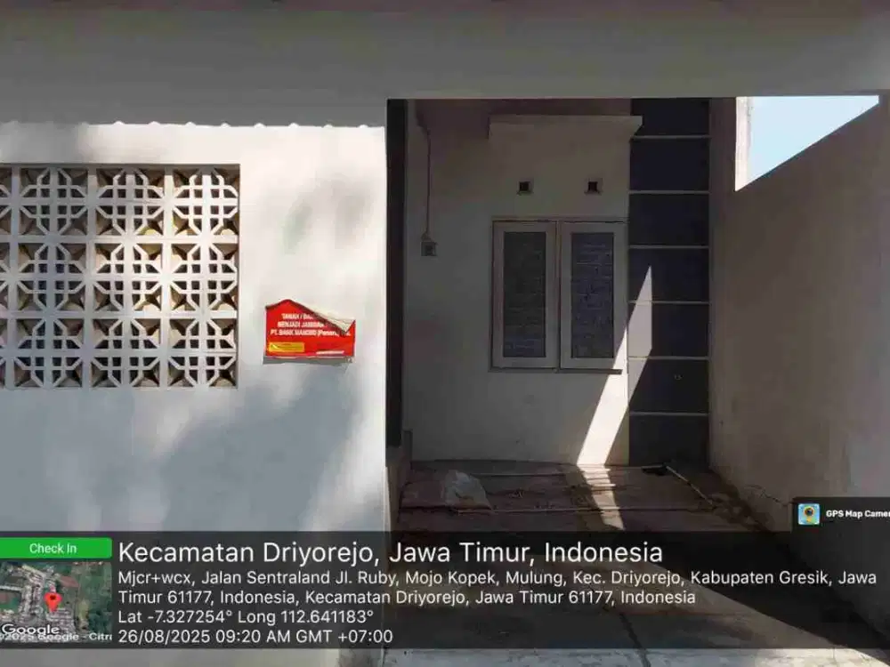 DI JUAL RUMAH
PERUM SENTRALAND RESIDENCE BLOK 02 NO 02
KEL. : GADUNG
KEC. : DRIYOREJO 
KAB  : GRESIK