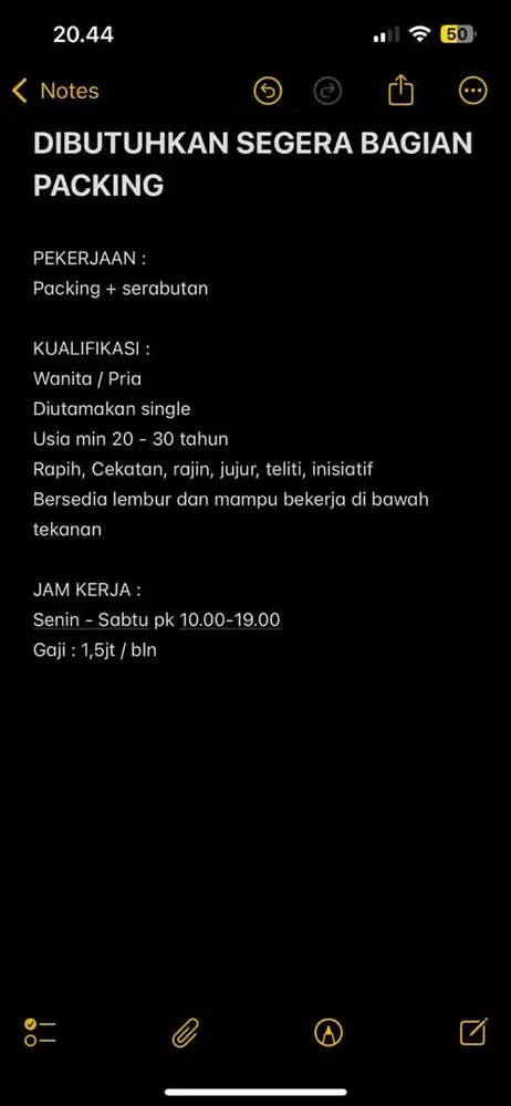 DIBUTUHKAN SEGERA BAGIAN PACKING