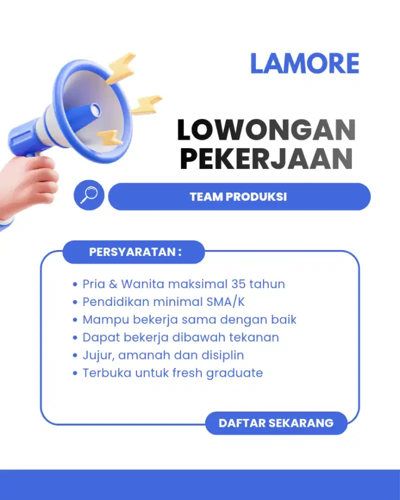 Dibutuhkan segera Team Produksi