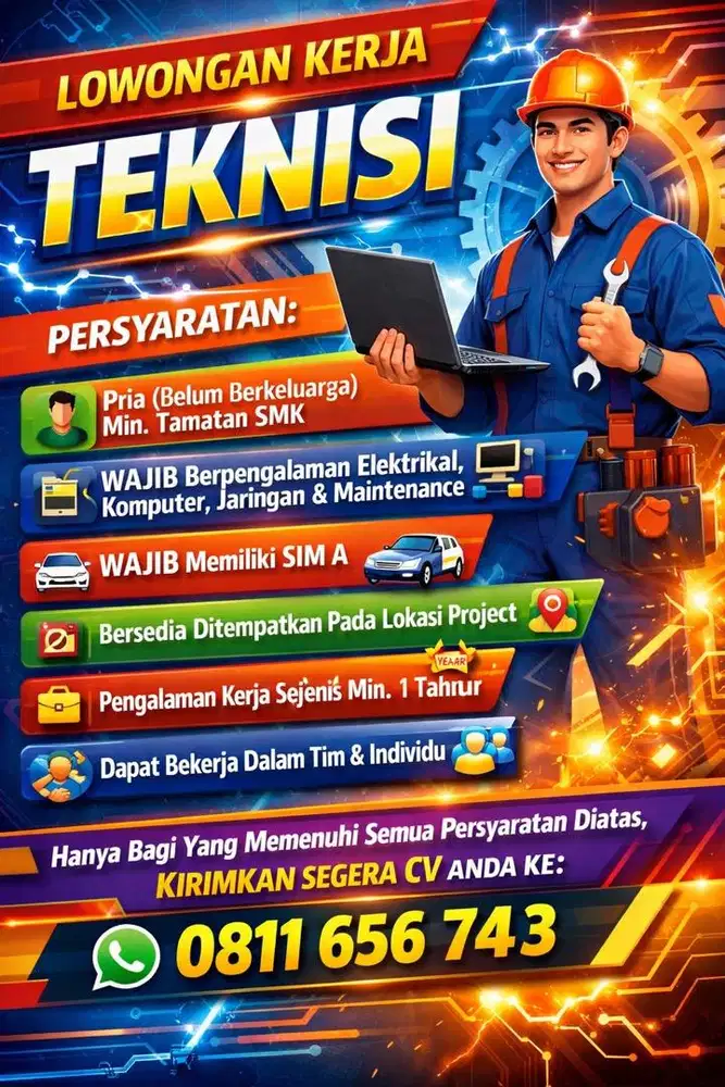 Lowongan Kerja TEKNISI Dibutuhkan Segera