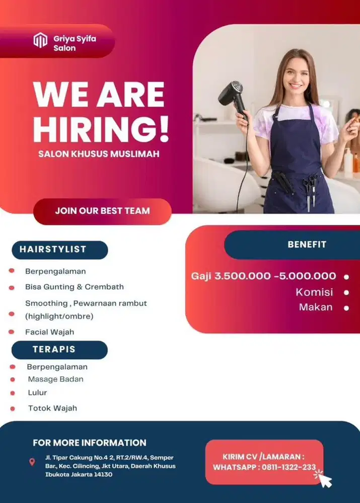 Di Butuhkan terapis & hairstylist