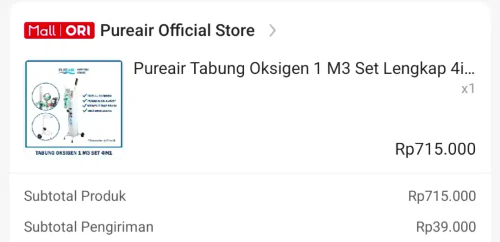 Tabung Oksigen 1M3 lengkap