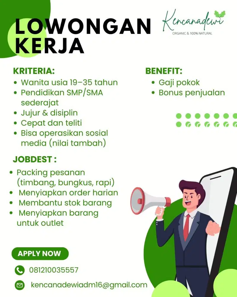 Lowongan kerja Tenaga pengemas atau packing