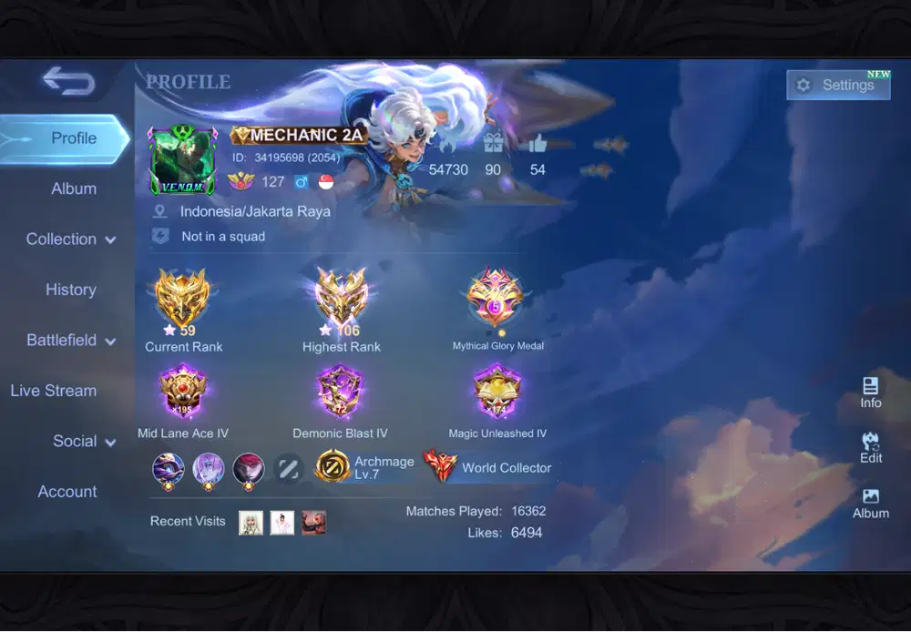 Akun Mobile Legends World Collector ex Immortal