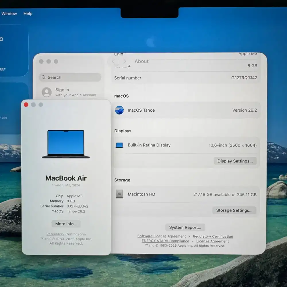 Macbook Air M3 Ram 8 Ssd 256 Layar 13 inch Full set Midnight blue