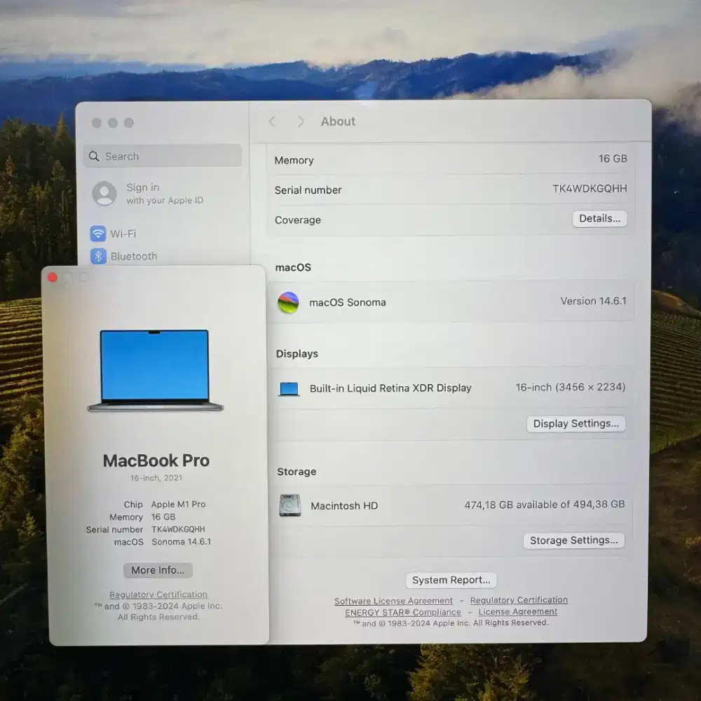 Macbook M1 Pro 16 inch Ram 16 Ssd 512 Full set Space Grey buat desain