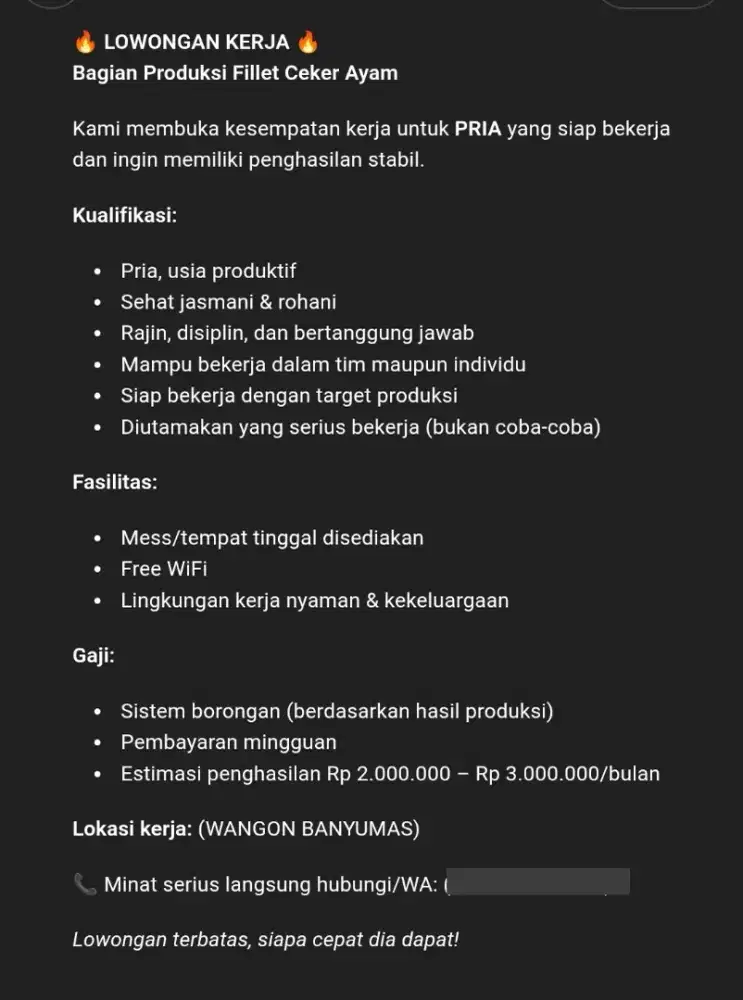 LOWONGAN PEKERJAAN BAGIAN PRODUKSI