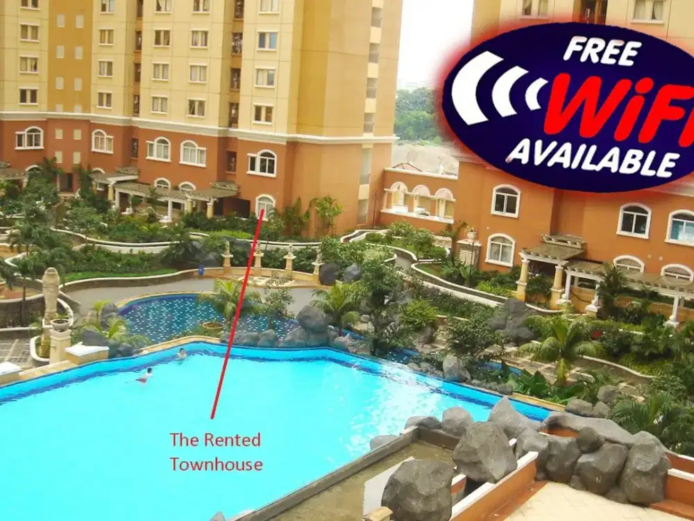 Disewakan Tahunan/Bulanan Townhouse Mediterania Garden Residences 1-Lantai Ground langsung taman + Pool 2 ha