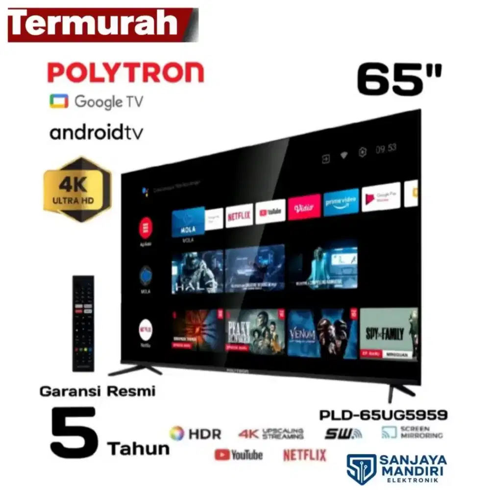 Polytron LED Smart Google TV 65 4K UHD Dolby Atmos  PLD 65UG5959