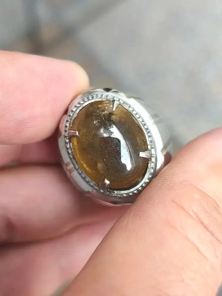 Cincin batu kecubung teh Kalimantan ring monel 17*15*5 mm
