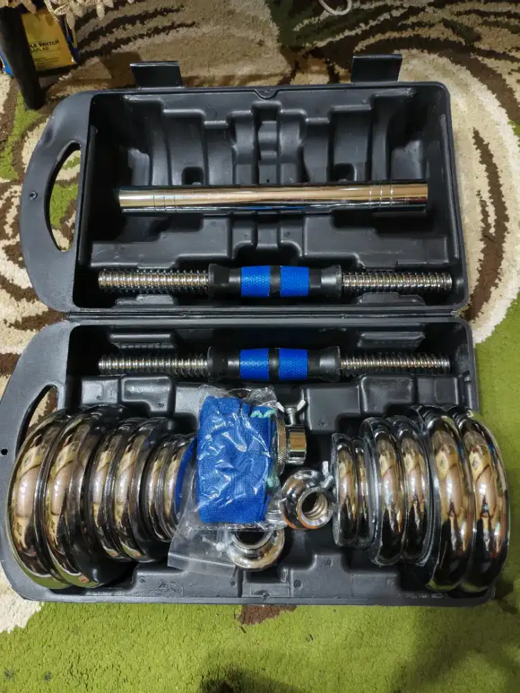 Barbell/dumbell set besi 20kg silver chrome