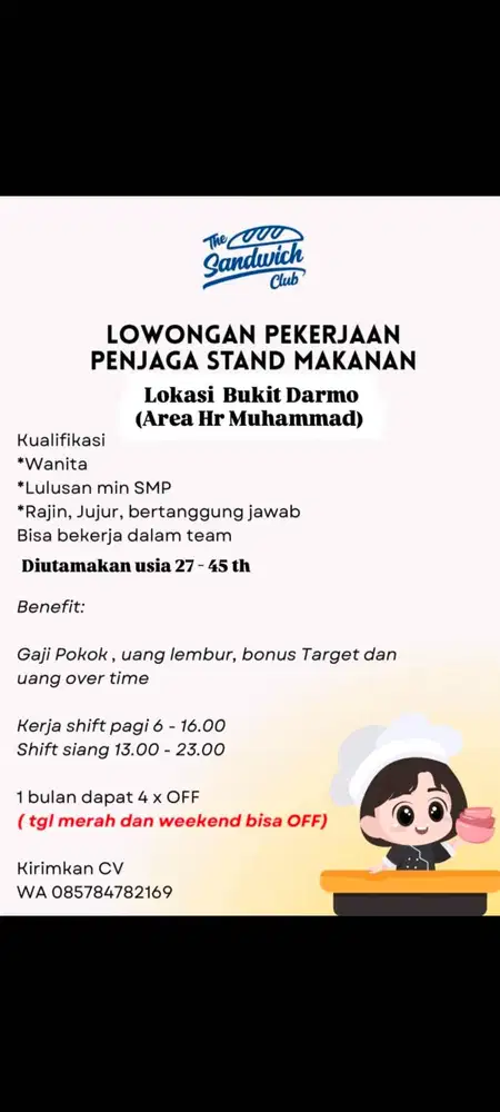 BUTUH KARYAWATI JAGA RESTO SANDWICH Area Gubeng