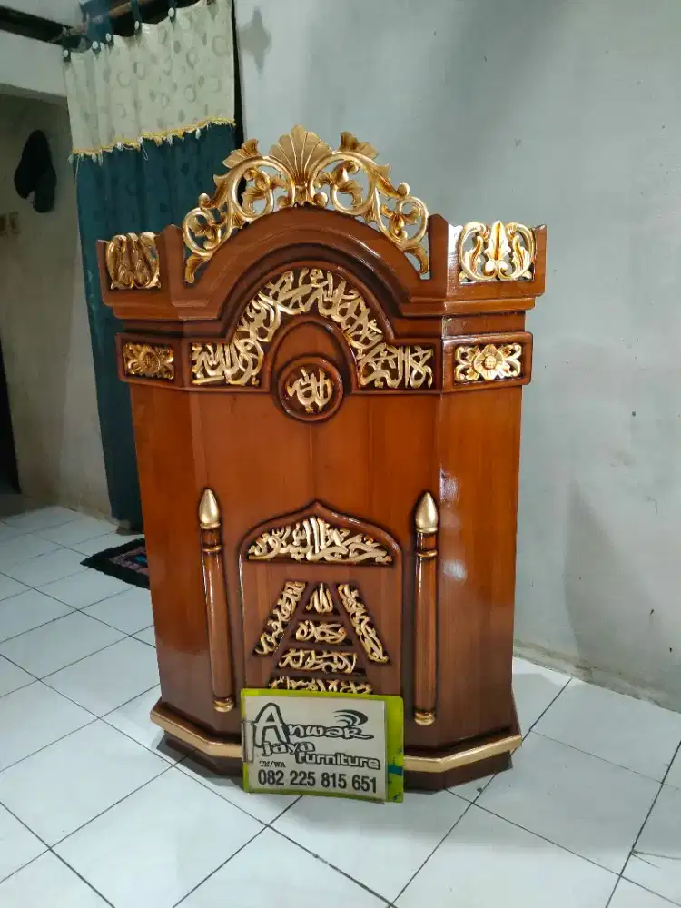 Mimbar masjid podium ukir full kayu jati