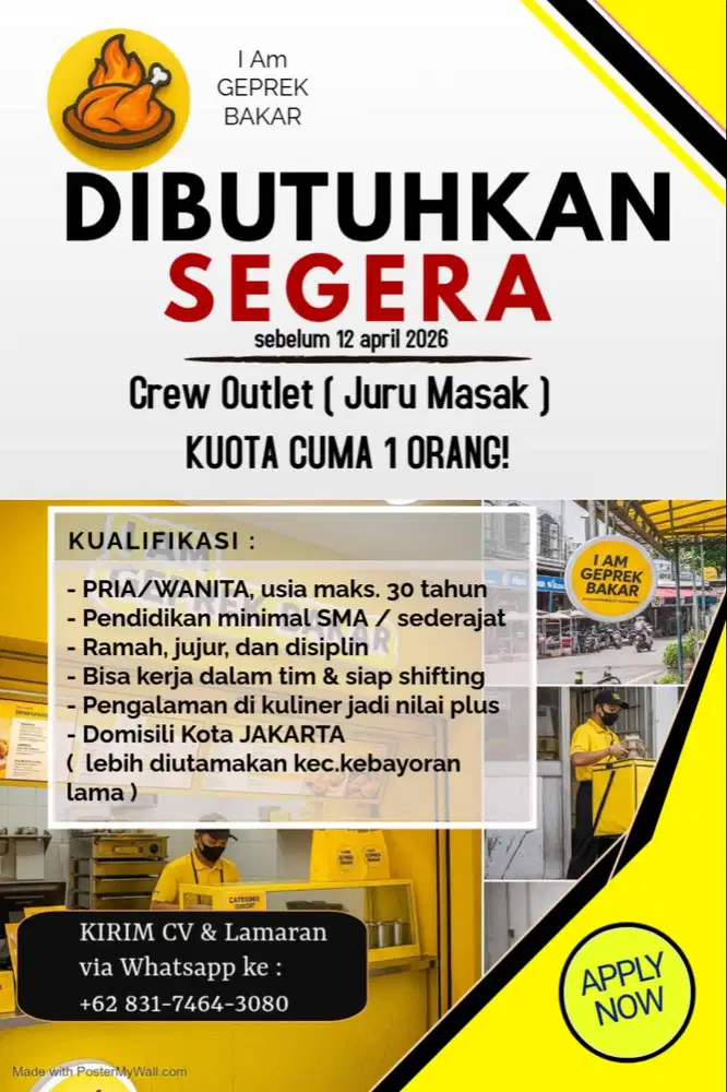 LOWONGAN CREW OUTLET I Am GEPREK BAKAR