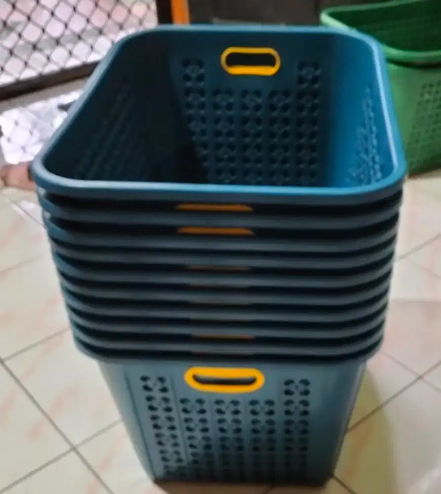 Keranjang laundry jumbo tebal warna biru 10 pcs serbaguna