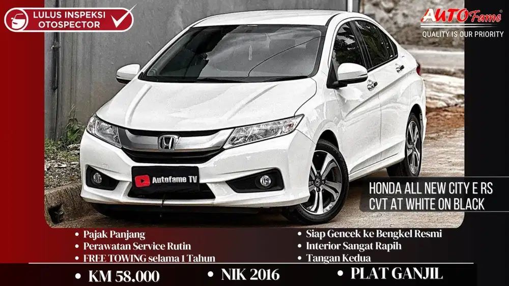 Honda All New City E RS CVT AT NIK 2016 White On Black
