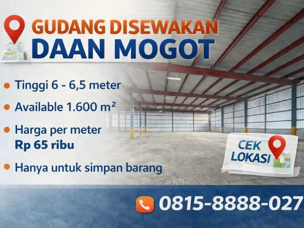 DISEWAKAN GUDANG LOGISTIK AKSES KONTAINER 40FT NON PRODUKSI
