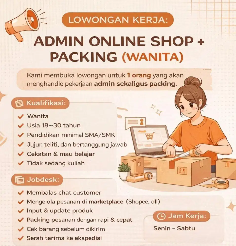 DICARI ADMIN ONLINESHOP + BISA PACKING