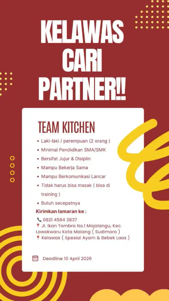 LOWONGAN KERJA TIM KITCHEN