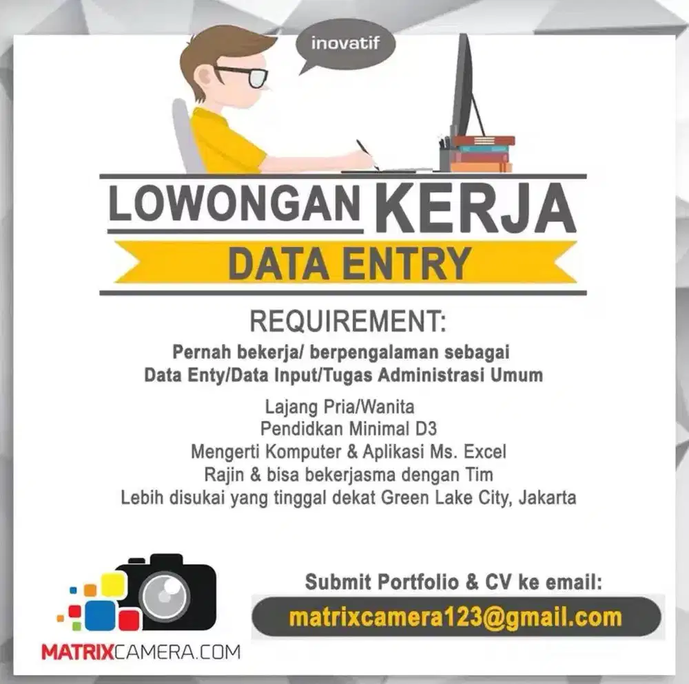 Dicari Staff Admin Data Entry (Pria)