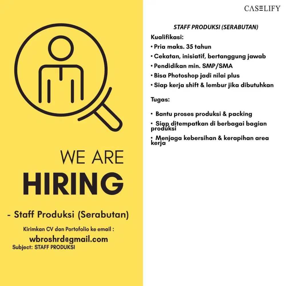 Lowongan Staff Produksi Mesin UV