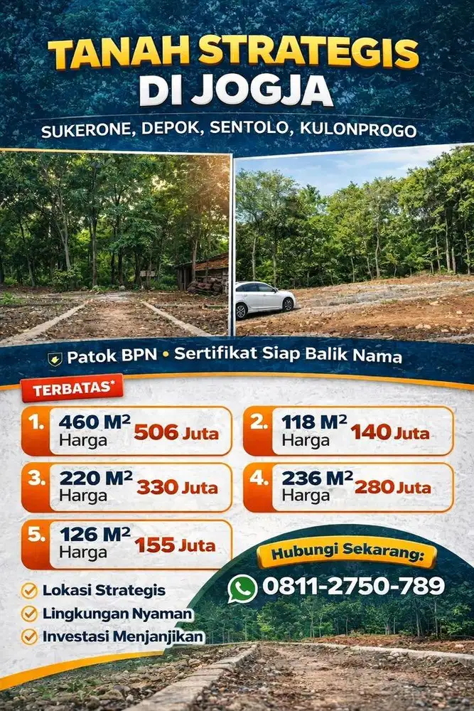 Tanah460m2. Kuloprogo, Yogyakarta,Dekat Exit Tol/YIA.