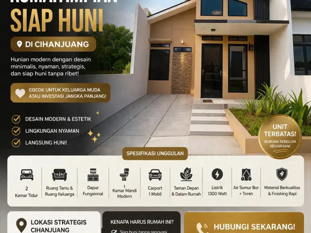 Hunian Modern 2 KT Siap Ditempati – Cihanjuang Bandung Barat
