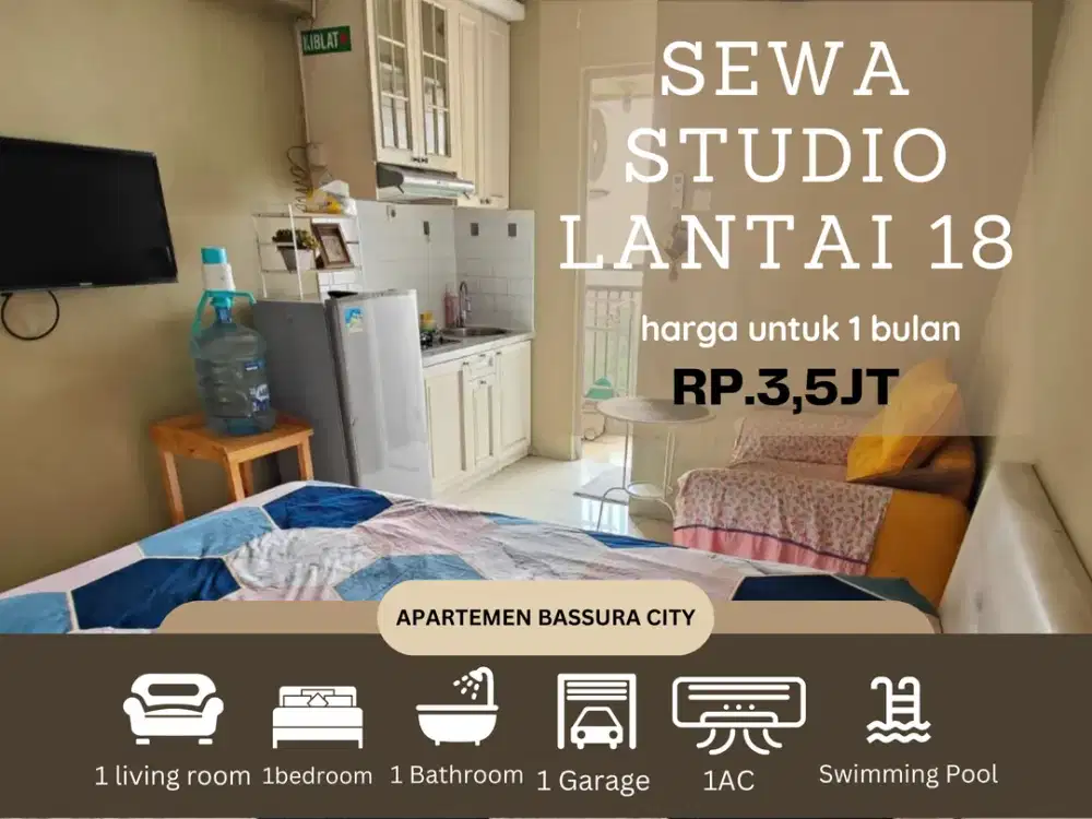 sewa studio full furnis samping mall lantai 18 apartemen bassura city