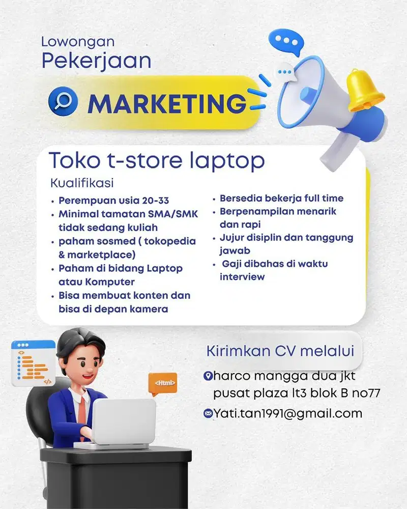 Di butuhkan marketing laptop