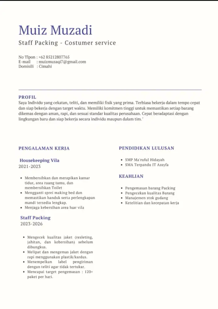 Cari pekerjaan secepatnya Siap kerja Kapan saja