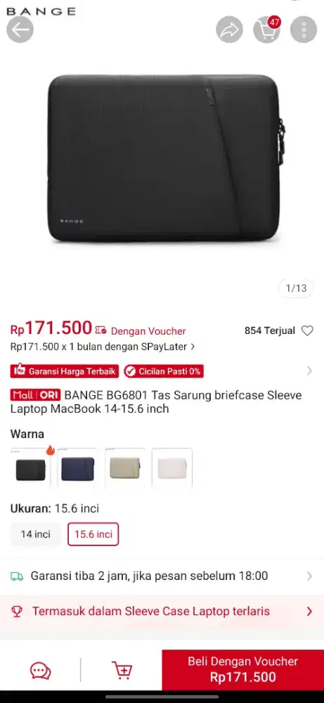 BANGE BG6801 Tas Sarung briefcase Sleeve Laptop MacBook 14 inch