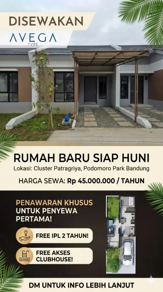 [DISEWAKAN] Rumah Baru Tipe Avega, Podomoro Park Buah Batu Bandung