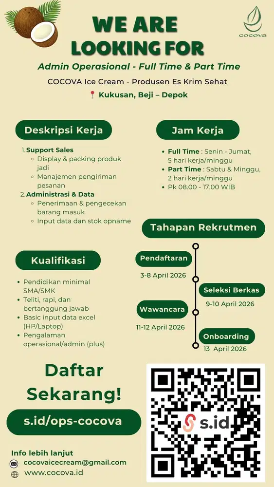 Rekrutmen Staf Admin Operasional - COCOVA Nutraceuticals