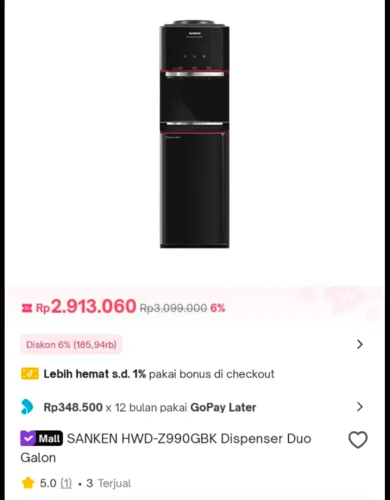 Dispenser sanken galon bawah dan atas kompresor