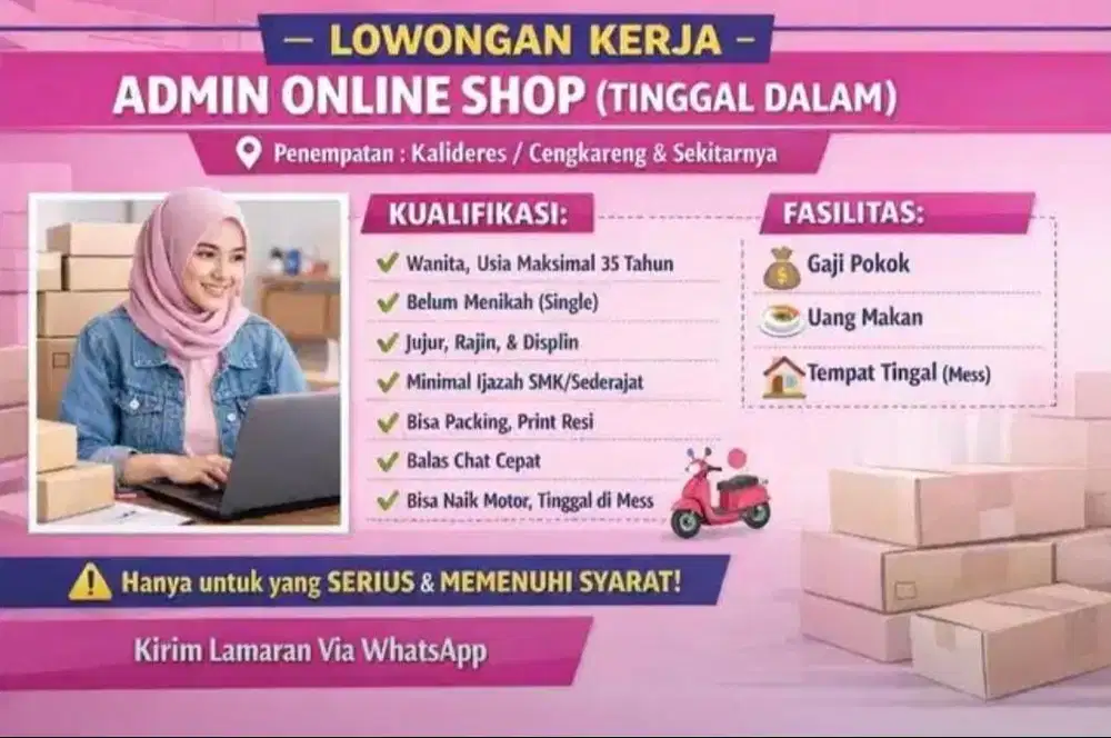 Lowongan Admin Online Shop Tinggal Dalam (Cengkareng)