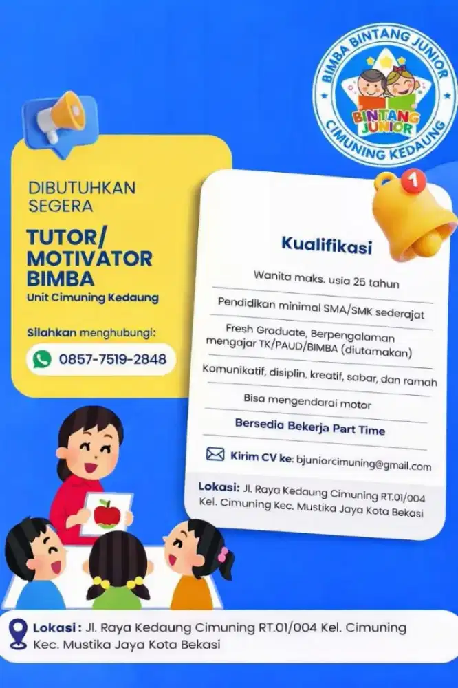 Lowongan Tutor /Motivator Bimba Bintang Junior
