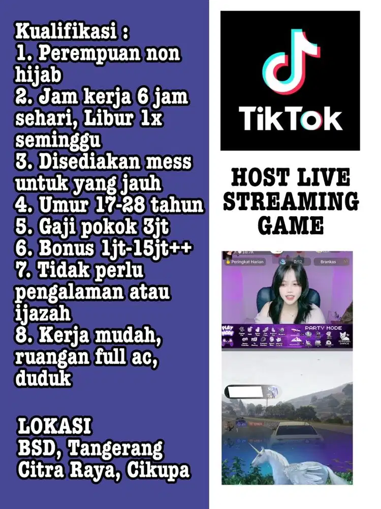 (Loker) Lowongan Kerja Host Live Tiktok Main Game