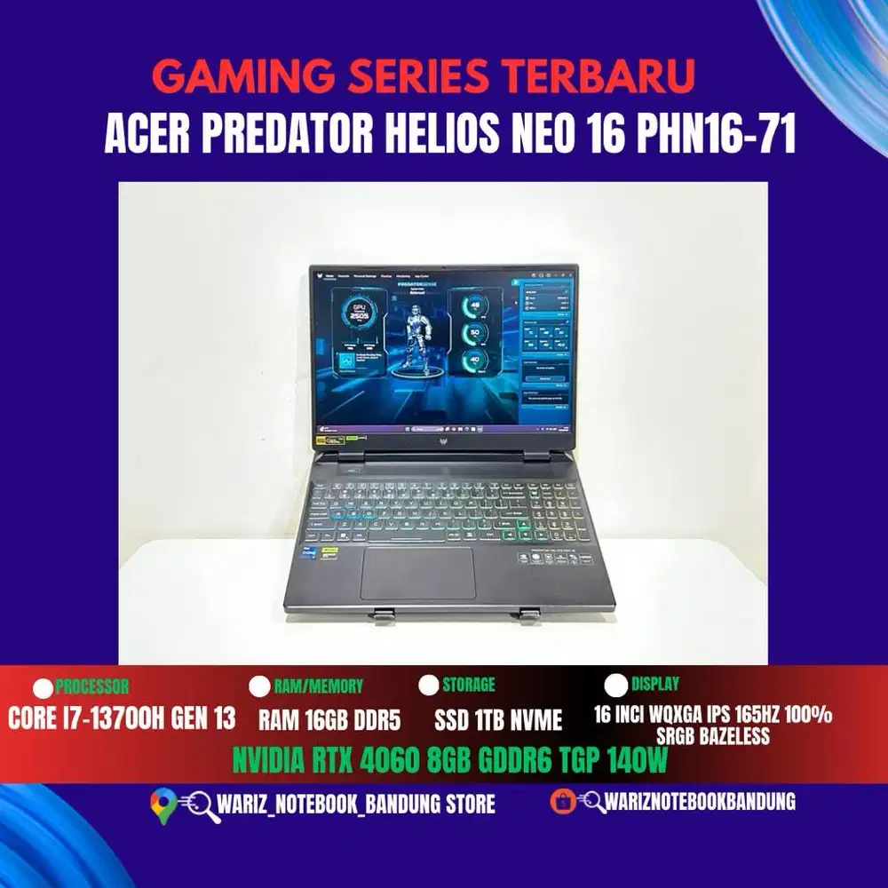 ACER PREDATOR HELIOS NEO 16 PHN16-71 CORE I7-13700H RTX 4060 8GB RAM 1