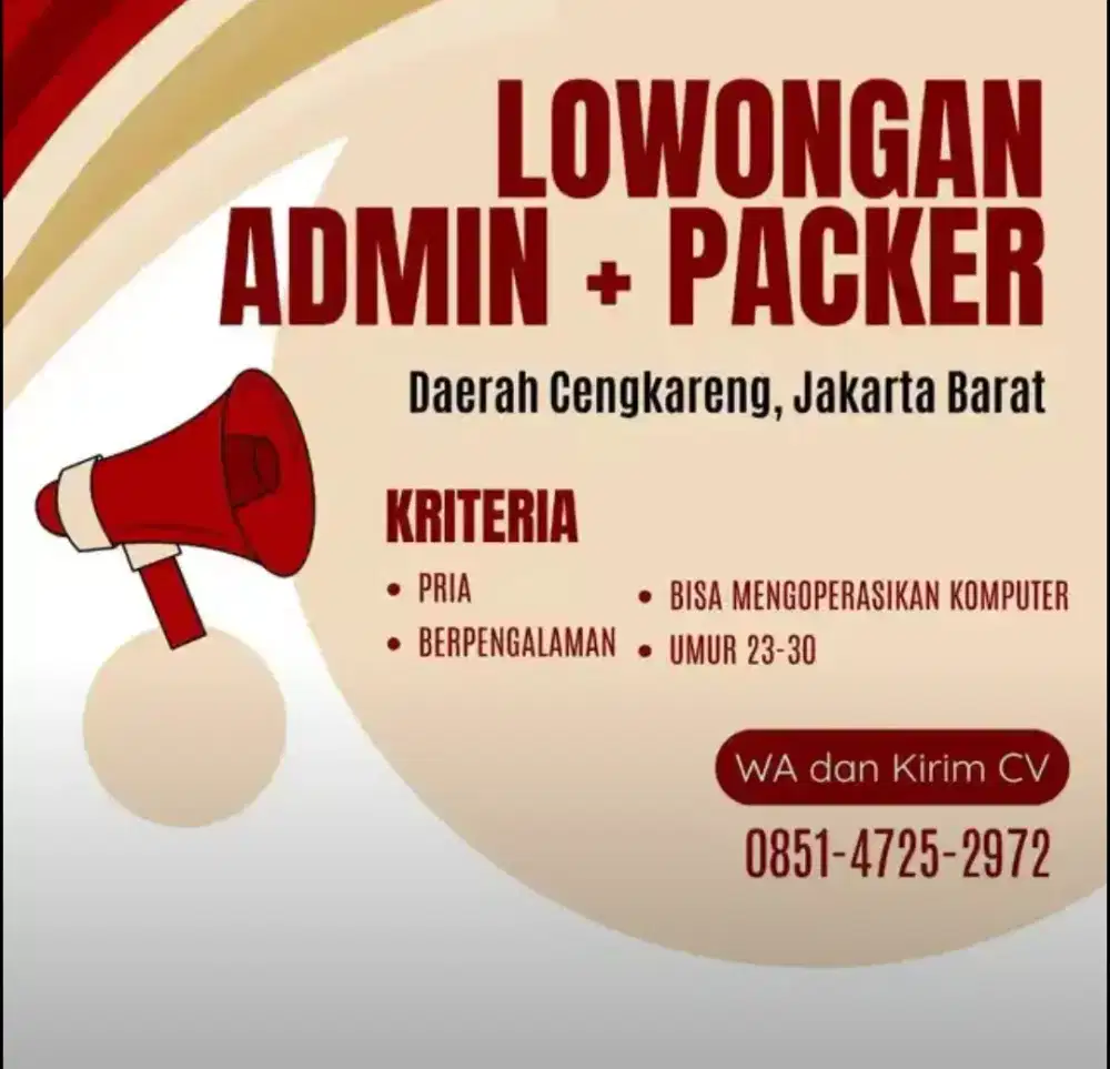 Admin Jual produk Online - Packing Produk - Cek Stok - Chat Customer