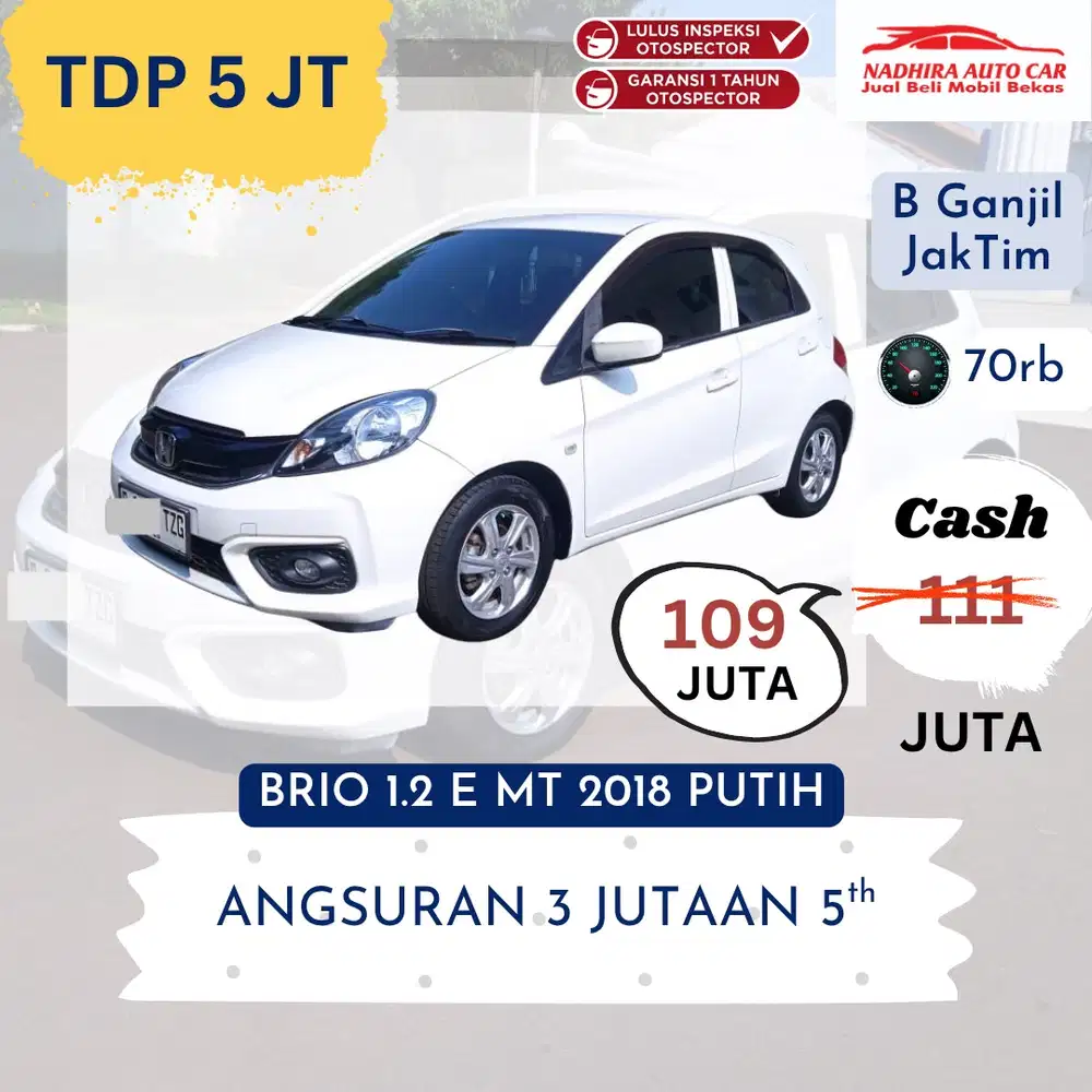 DP 5 Juta Brio 1.2 E MT 2018 Putih